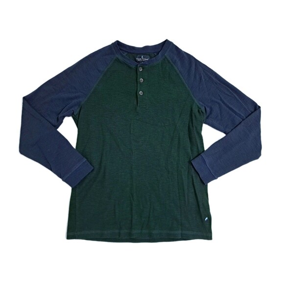 Taylor Vintage Men's Medium Henley Raglan Button Stretch Shirt Blue Green - Picture 1 of 9